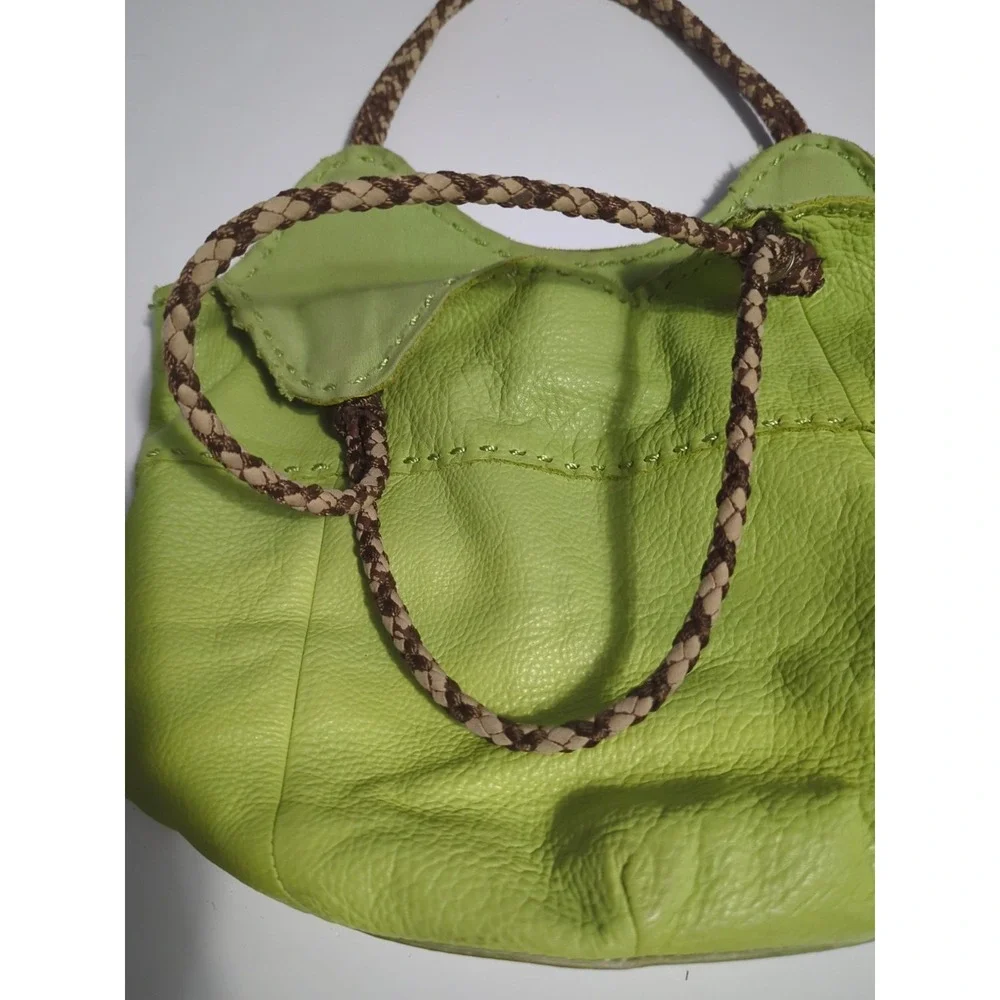 The Sak Indio Hobo Bag lime green pebbled leather braided strap boho slouchy